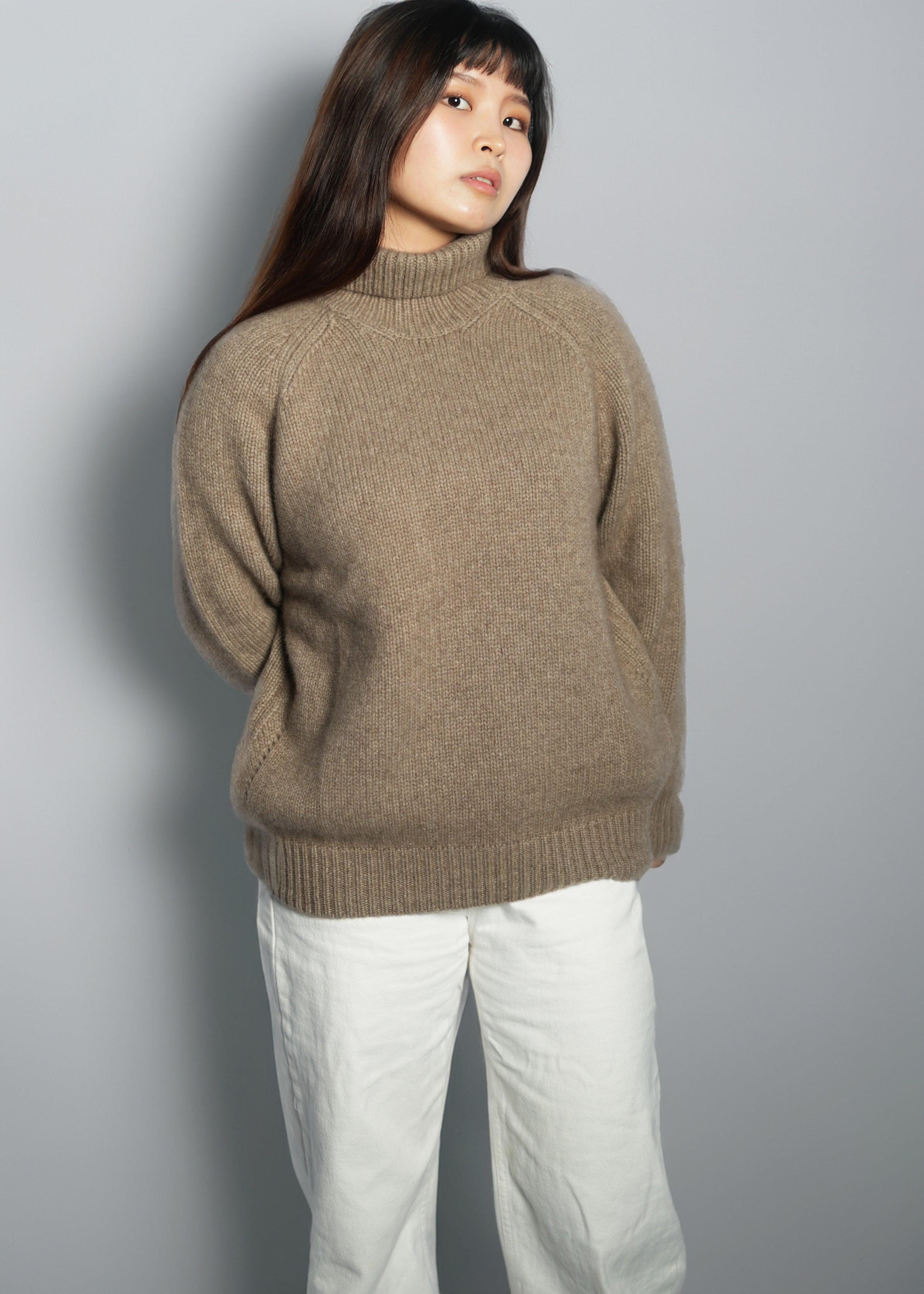 Organic Brown Oversized Turtle Neck Sweater - Kashme