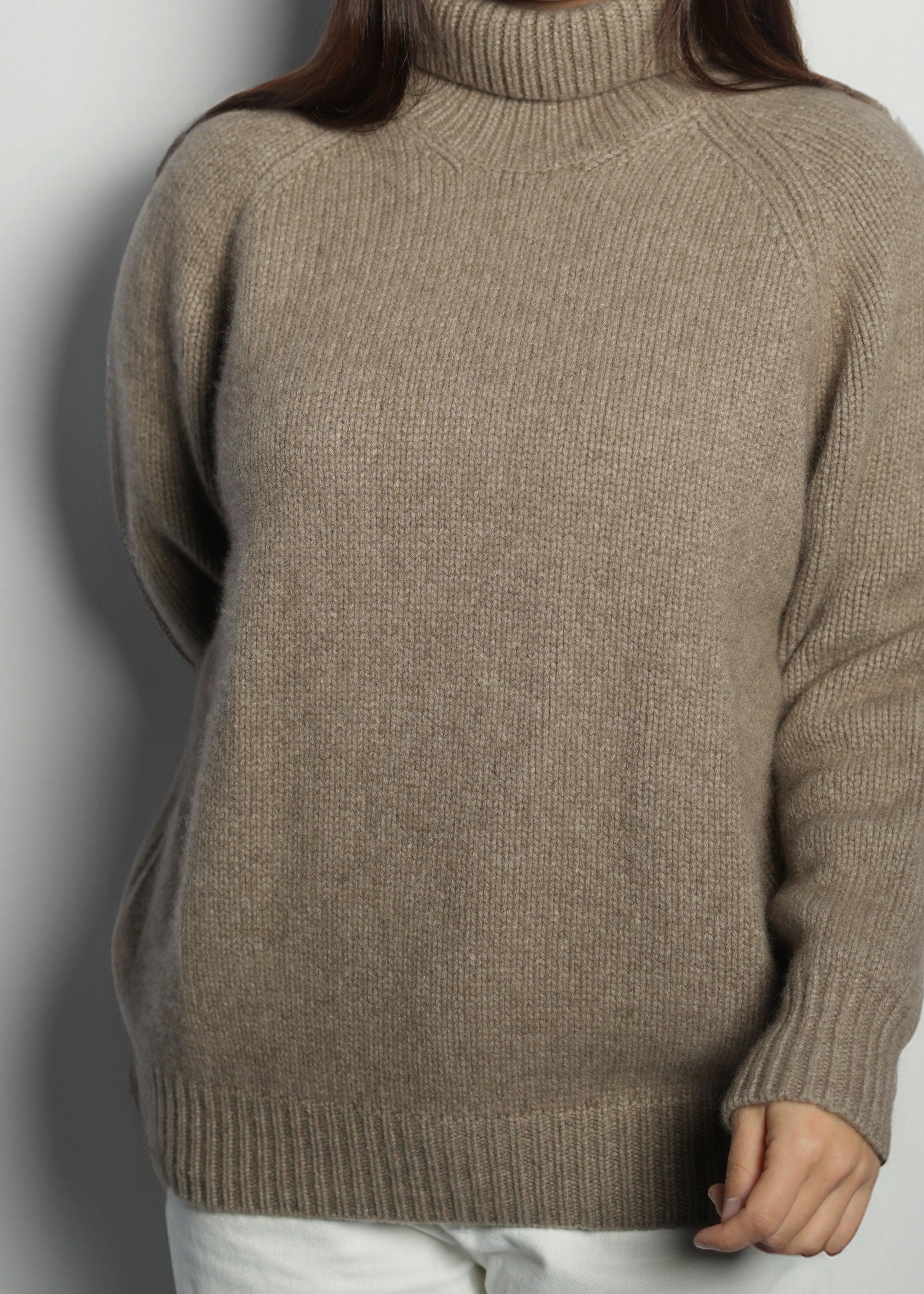 Organic Brown Oversized Turtle Neck Sweater - Kashme