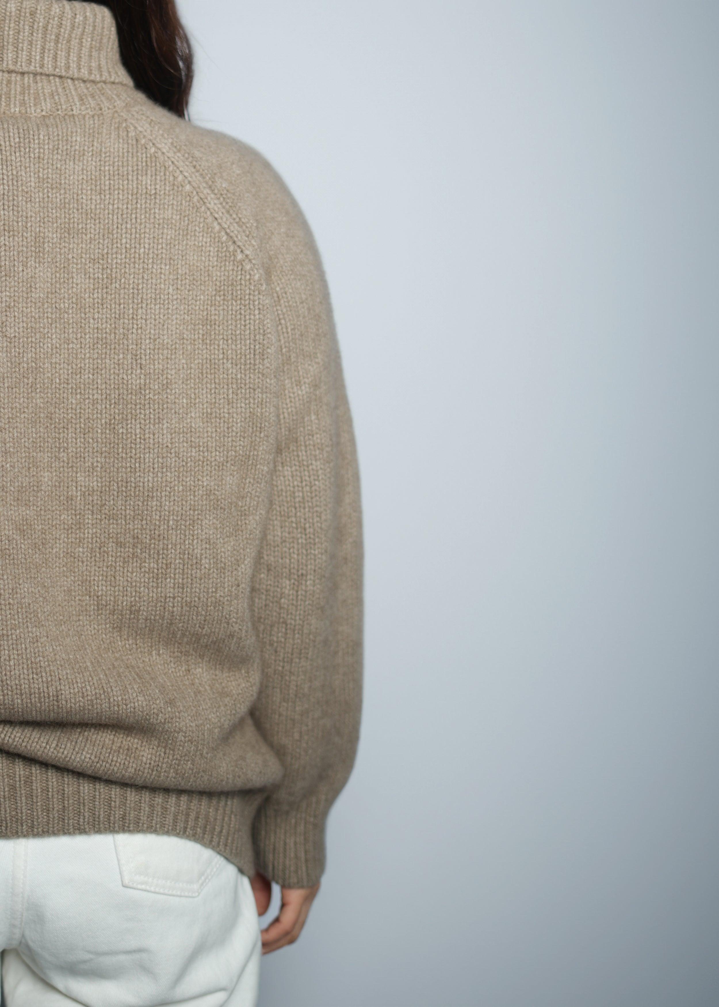 Organic Brown Oversized Turtle Neck Sweater - Kashme