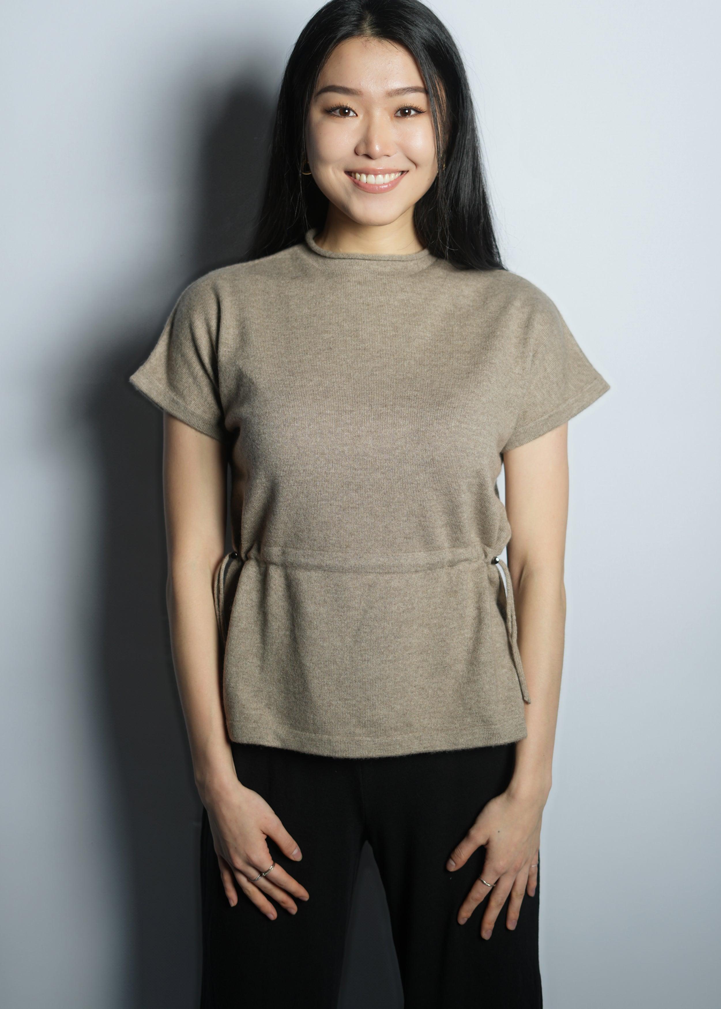 Short Sleeve Waist String Cashmere Shirt - Kashme