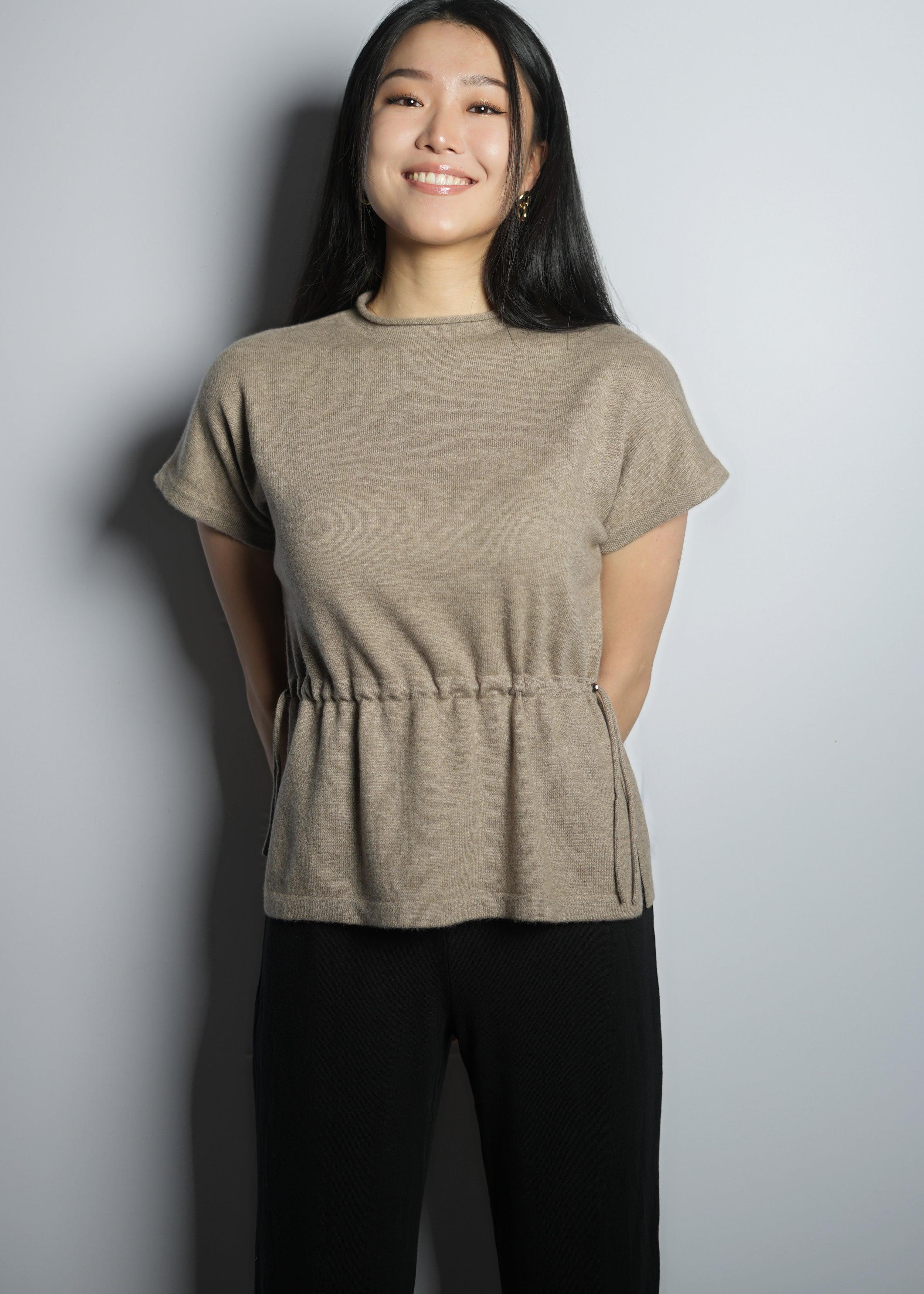 Short Sleeve Waist String Cashmere Shirt - Kashme