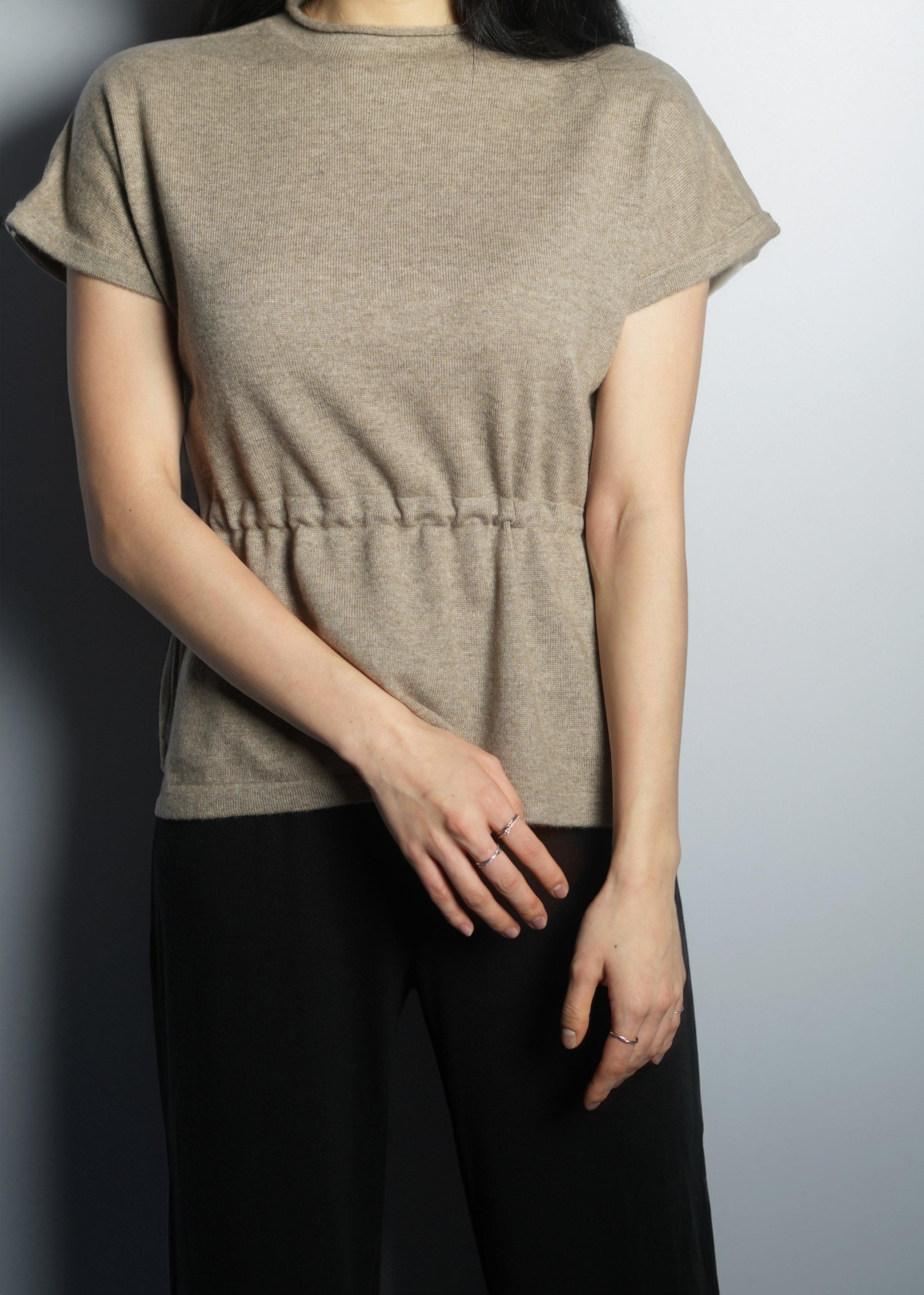 Short Sleeve Waist String Cashmere Shirt - Kashme