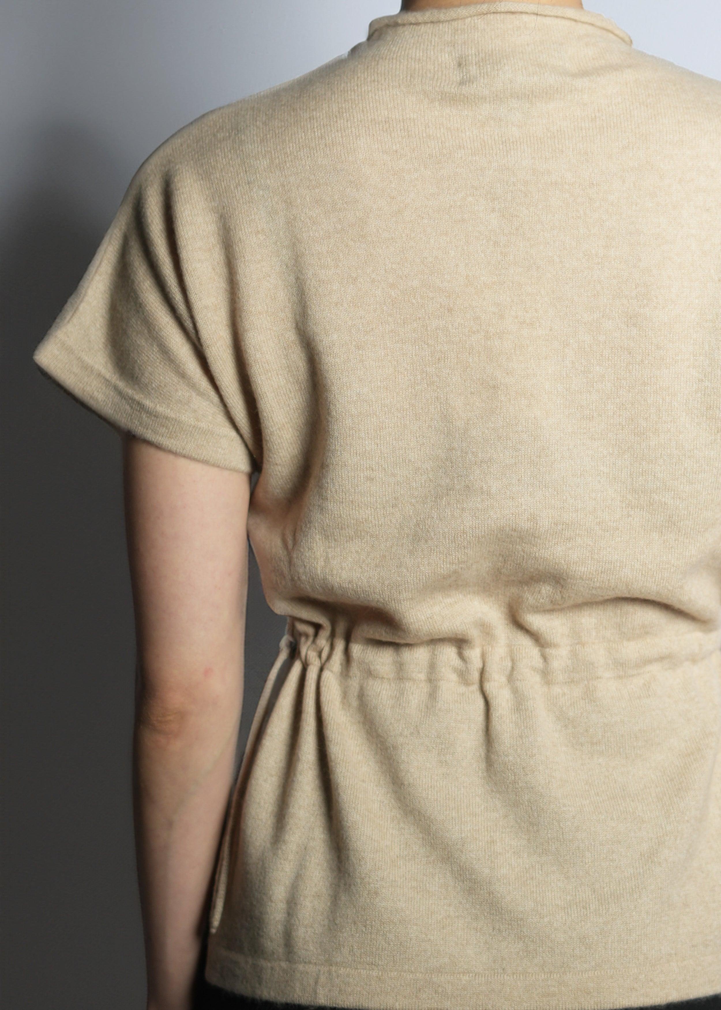 Short Sleeve Waist String Cashmere Shirt - Kashme